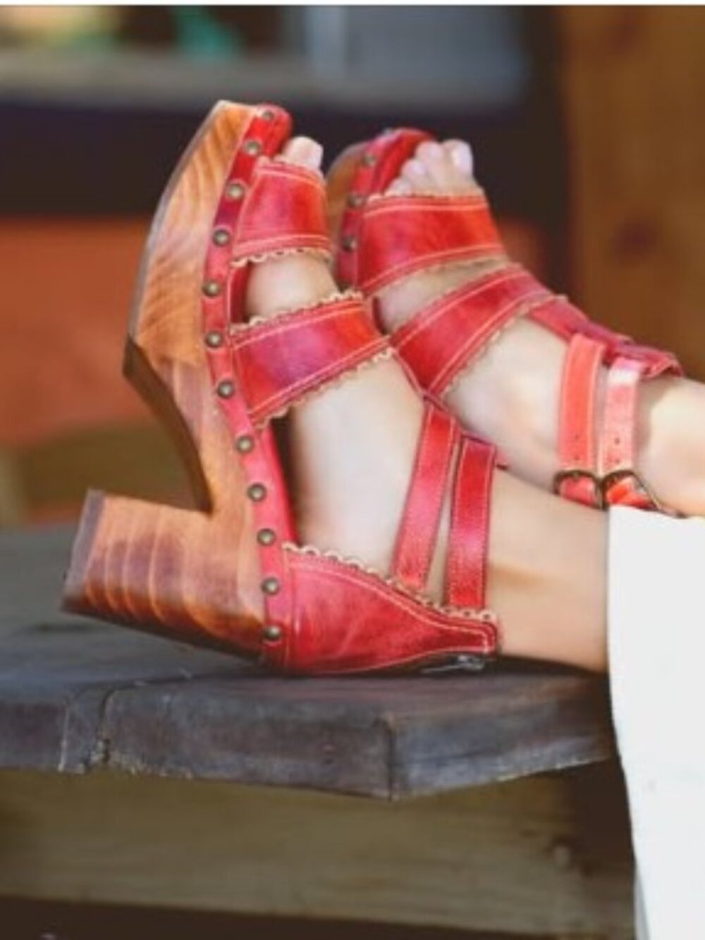 Bed Stu Red Leather Strappy Wedge Sandals